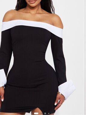 Fashion Nova Black Mini Dress with White Contrast Collar